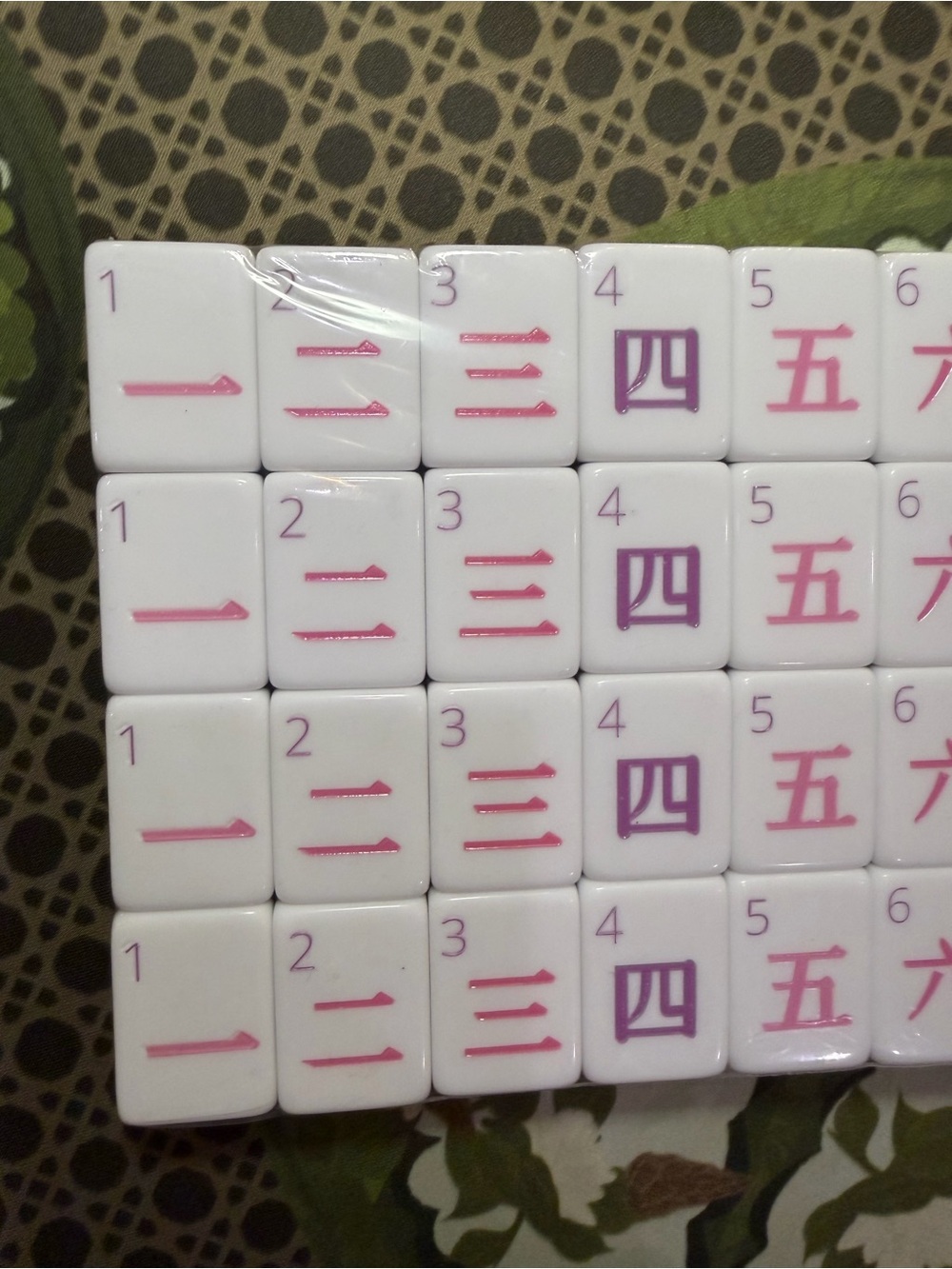 Green Mahjong Tiles Set - Pink & Blue Accents - Picture 12 of 16